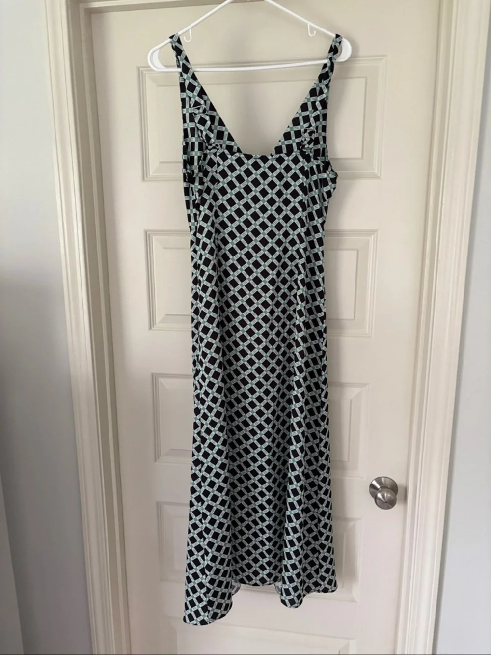 MINKPINK Black and Light Blue Geometric Maxi Slip Dress - Picture 2 of 2